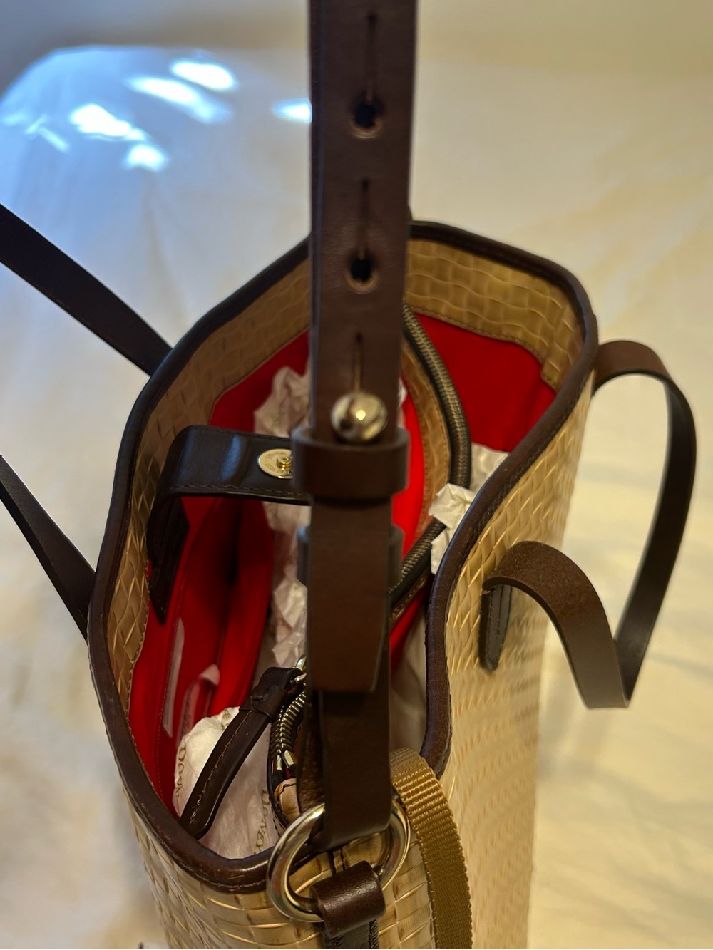 NWT Dooney & Bourke LILLIANA Tote Bag w/Wristlet Keychain Natural Woven Leather - Picture 11 of 16